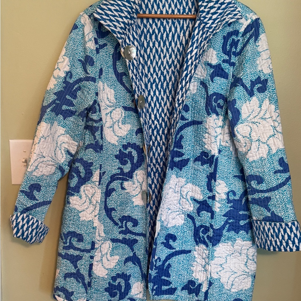 Blue and White Floral Women's Swim Cover-Up